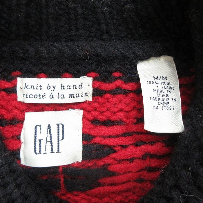 M/古着 ギャップ GAP 長袖 セーター メンズ 00s 手編み ハンドニット ウール ショールカラー 黒他 ブラック 23nov14 中古 ニット トッ_画像4