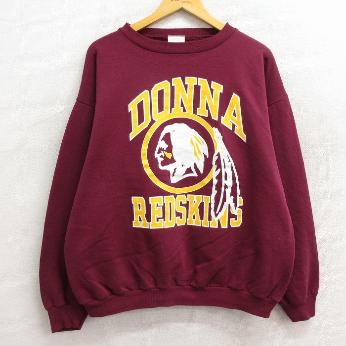 XL/古着 長袖 スウェット メンズ 90s DONNA レッドスキンズ クルーネック エンジ spe 23apr24 中古 スエット トレーナー トップス_画像1