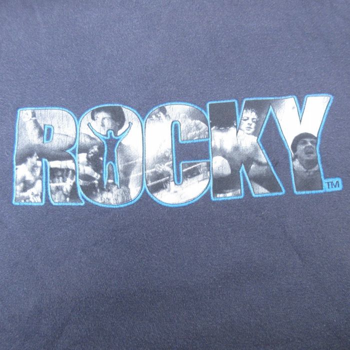 XL/古着 長袖 スウェット パーカー メンズ 00s 映画 ロッキー ROCKY 大きいサイズ 紺 ネイビー 23oct21 中古 スエット トレーナー トッ_画像3