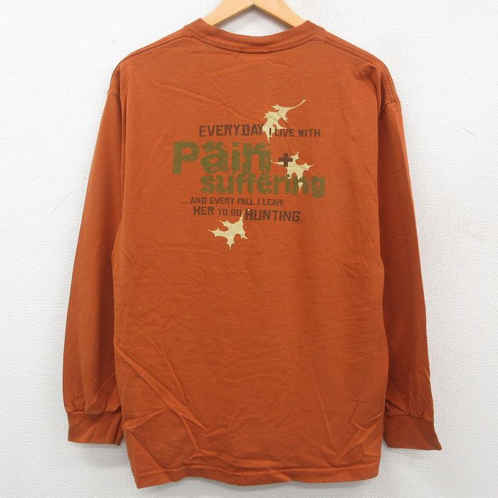 L/古着 長袖 ビンテージ Tシャツ メンズ 00s LIVE TO HUNT コットン クルーネック 茶 ブラウン 23may26 中古_画像1