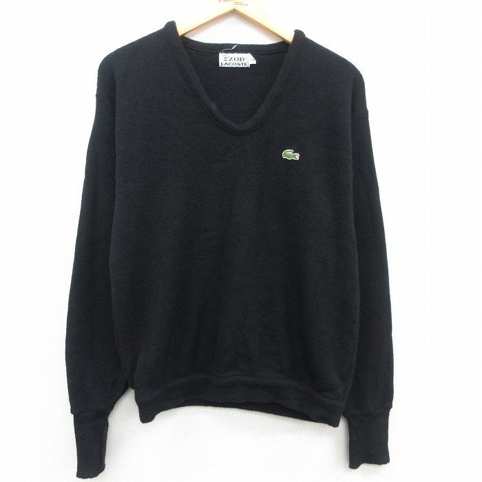 L/古着 ラコステ LACOSTE IZOD 長袖 ブランド セーター メンズ 80s ワンポイントロゴ アクリル Vネック 黒 ブラック 23oct03 中古 ニッ_画像1