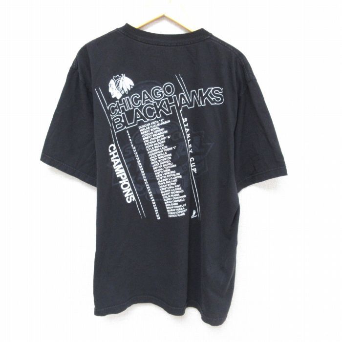 XL/古着 リーボック REEBOK 半袖 ブランド Tシャツ メンズ NHL シカゴブラックホークス コットン クルーネック 黒 ブラック アイスホッ_画像2