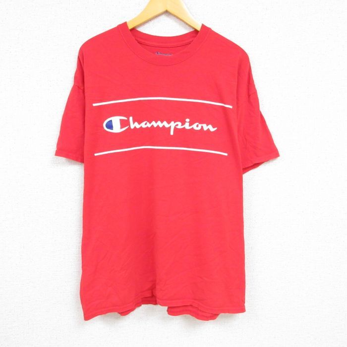 XL/古着 チャンピオン Champion 半袖 ブランド Tシャツ メンズ ビッグロゴ 大きいサイズ コットン クルーネック 赤 レッド 23mar28 中_画像1