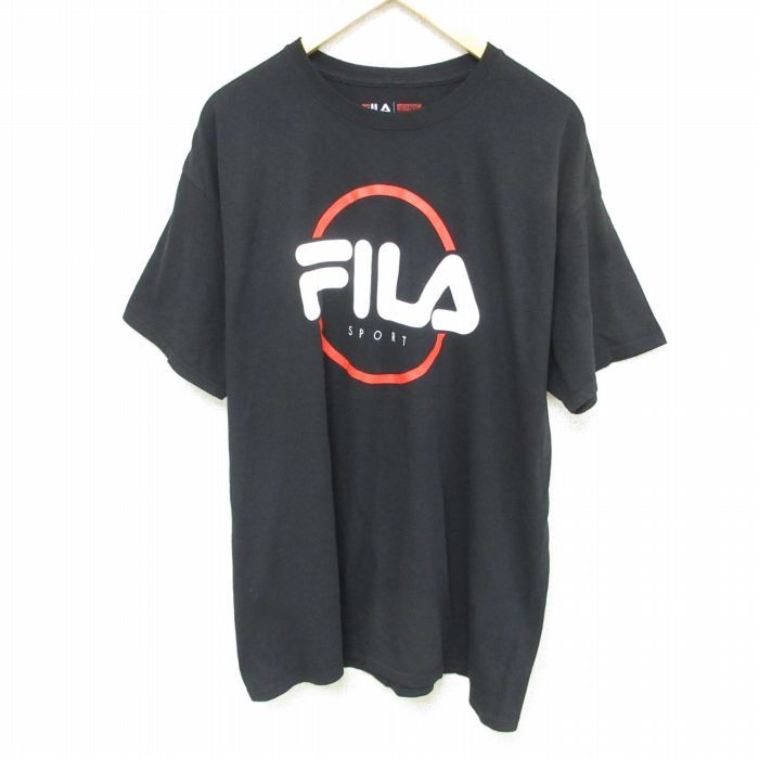 XL/古着 フィラ FILA 半袖 ブランド Tシャツ メンズ ビッグロゴ クルーネック 黒 ブラック 23jun09 中古_画像1