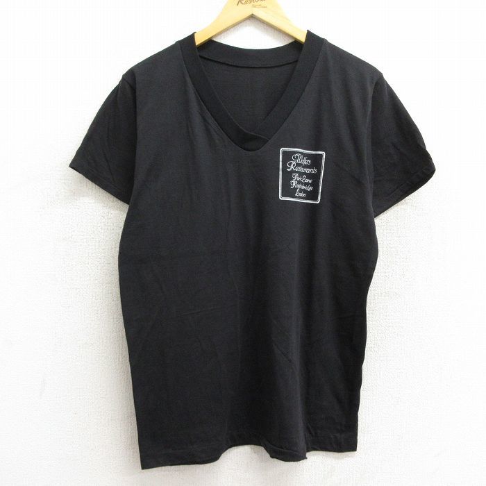 古着 半袖 ビンテージ Tシャツ レディース 80s ロンドン Vネック 黒 ブラック 23jul06 中古_画像1