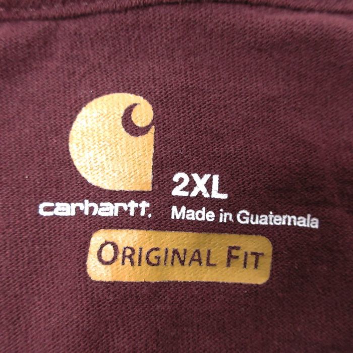XL/古着 カーハート Carhartt 半袖 ブランド Tシャツ メンズ 胸ポケット付き 大きいサイズ ロング丈 コットン クルーネック エンジ 23m_画像3