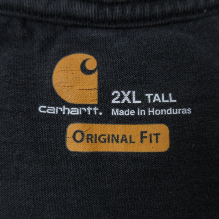 XL/古着 カーハート Carhartt 半袖 ブランド Tシャツ メンズ ワンポイントロゴ 胸ポケット付き 大きいサイズ ロング丈 コットン クルー_画像3