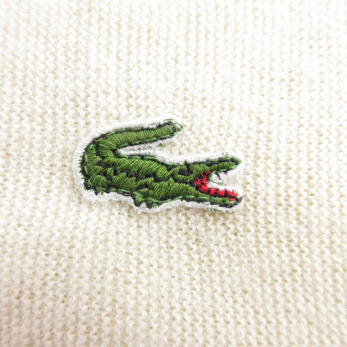 M/古着 ラコステ LACOSTE IZOD 長袖 ブランド セーター メンズ 90s ワンポイントロゴ アクリル Vネック 薄生成り 23nov29 中古 ニット_画像2