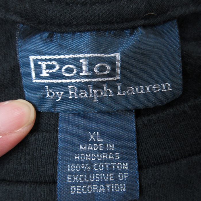 XL/古着 ラルフローレン Ralph Lauren 半袖 ブランド Tシャツ メンズ 90s ワンポイントロゴ 大きいサイズ コットン クルーネック 黒 ブ_画像3