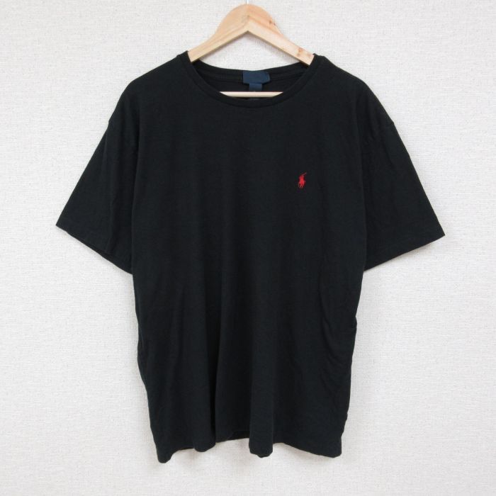 XL/古着 ラルフローレン Ralph Lauren 半袖 ブランド Tシャツ メンズ 90s ワンポイントロゴ 大きいサイズ コットン クルーネック 黒 ブ_画像1