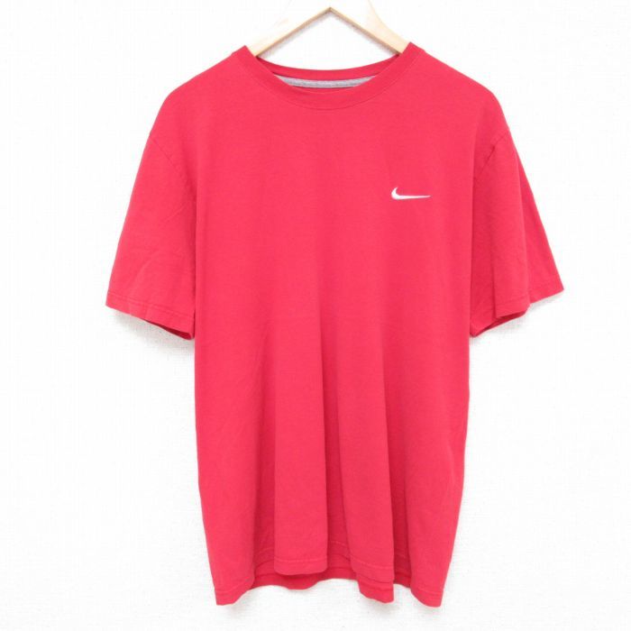 XL/古着 ナイキ NIKE 半袖 ブランド Tシャツ メンズ ワンポイントロゴ コットン クルーネック 赤 レッド 23aug26 中古_画像1