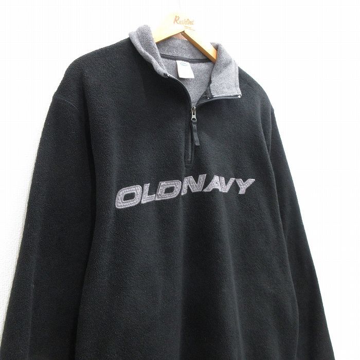 M/古着 オールドネイビー OLD NAVY 長袖 ハーフジップ フリース ジャケット メンズ ビッグロゴ 黒 ブラック 23dec15 中古 アウター_画像2