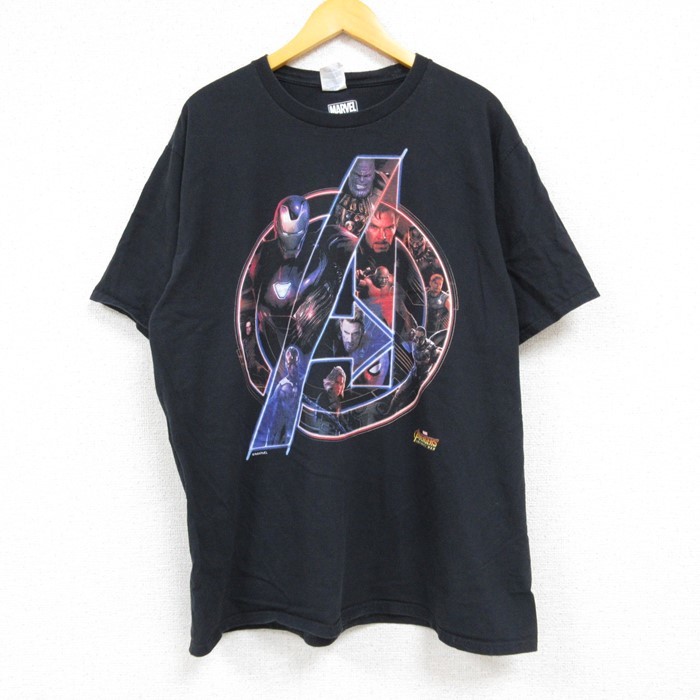 XL/古着 半袖 Tシャツ メンズ マーベル アベンジャーズ コットン クルーネック 黒 ブラック 23jun06 中古_画像1