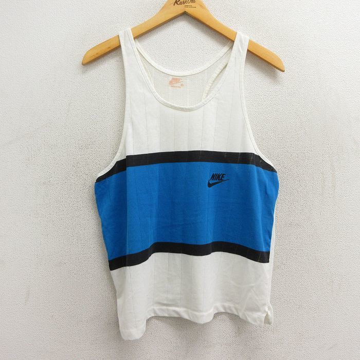 M/古着 ナイキ NIKE タンクトップ メンズ 80s ワンポイントロゴ メッシュ地 クルーネック 白他 ホワイト 23aug28 中古_画像1