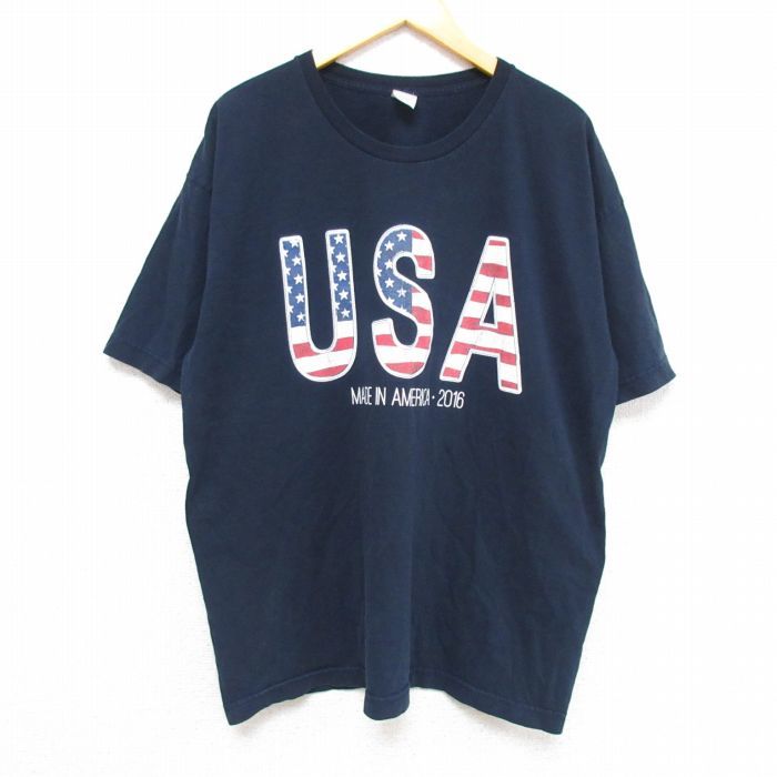 XL/古着 半袖 Tシャツ メンズ USAロゴ コットン クルーネック 黒 ブラック 23apr04 中古_画像1