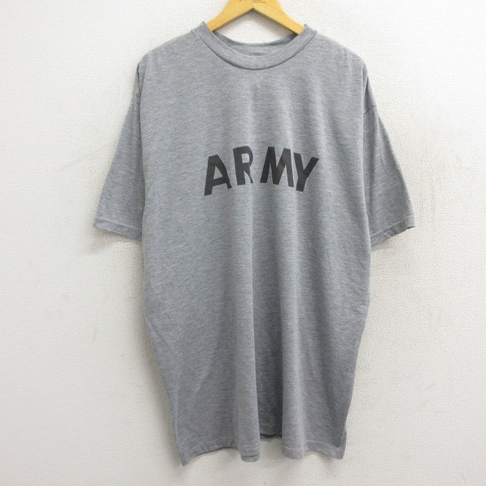 XL/古着 半袖 ビンテージ Tシャツ メンズ 90s ミリタリー アーミー ARMY リフレクター 大きいサイズ ロング丈 クルーネック グレー 霜_画像1
