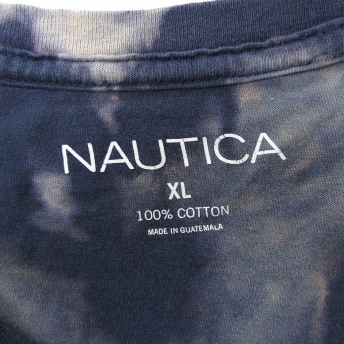 XL/古着 ノーティカ NAUTICA 半袖 ブランド Tシャツ メンズ ビッグロゴ コットン クルーネック 紺他 ネイビー ブリーチ加工 23aug24 中_画像4