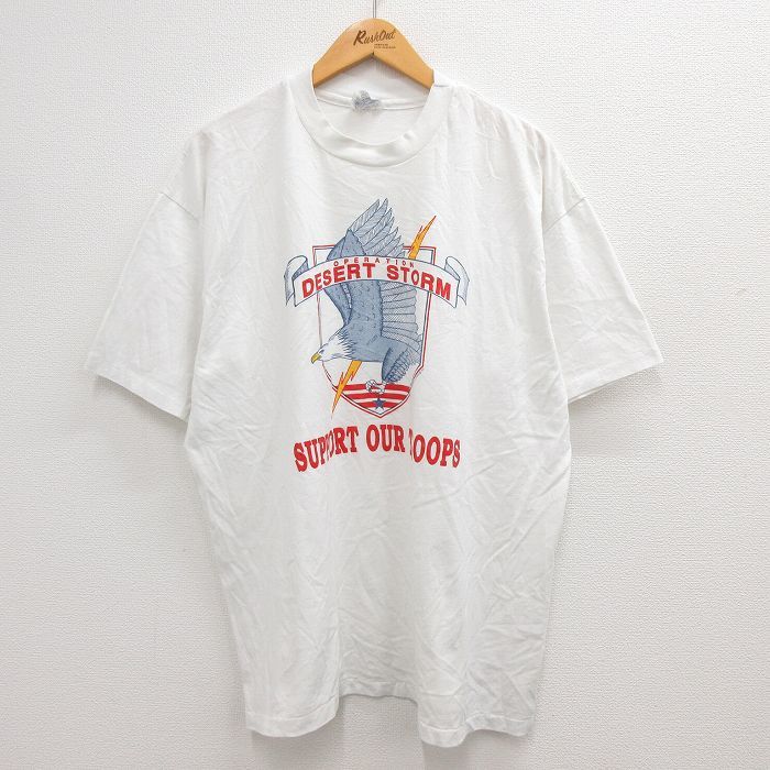 XL/古着 ヘインズ 半袖 ビンテージ Tシャツ メンズ 90s ミリタリー 湾岸戦争 ワシ 大きいサイズ クルーネック 白 ホワイト spe 23apr19_画像1