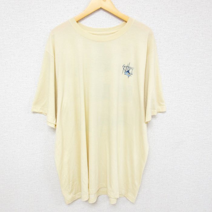 XL/古着 半袖 Tシャツ メンズ 魚 大きいサイズ クルーネック 薄黄 イエロー 23aug07 中古_画像2