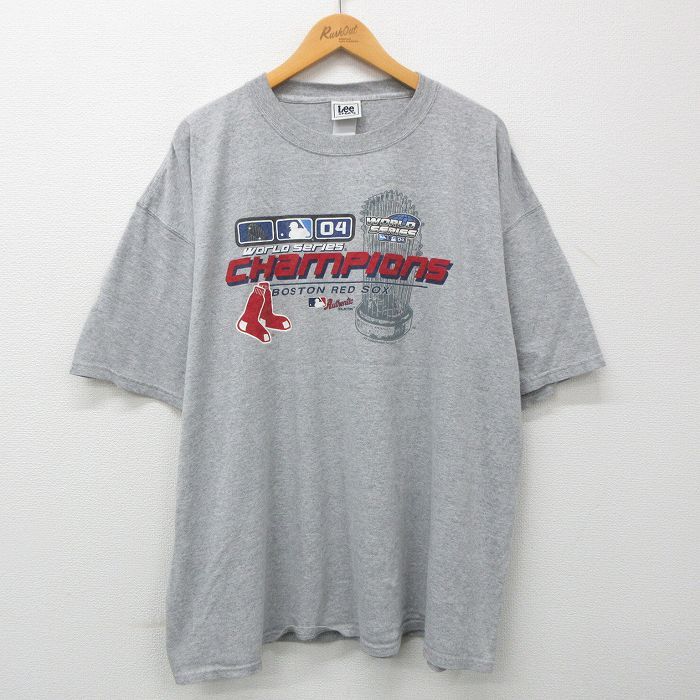 XL/古着 リー Lee 半袖 ビンテージ Tシャツ メンズ 00s MLB ボストンレッドソックス ワールドシリーズ 大きいサイズ クルーネック グレ_画像1