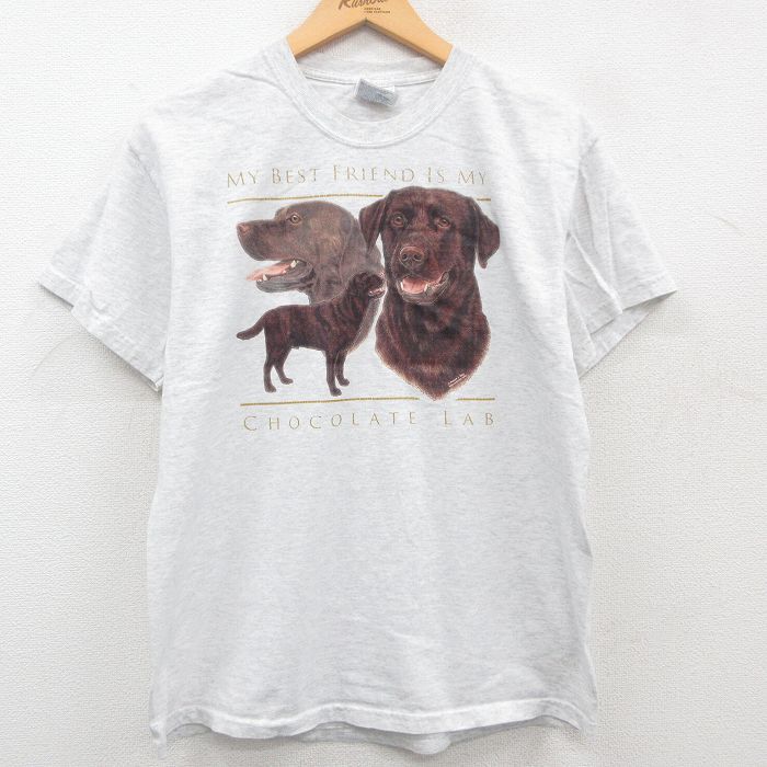 L/古着 半袖 ビンテージ Tシャツ メンズ 00s 犬 クルーネック 薄グレー 霜降り spe 23may11 中古_画像1