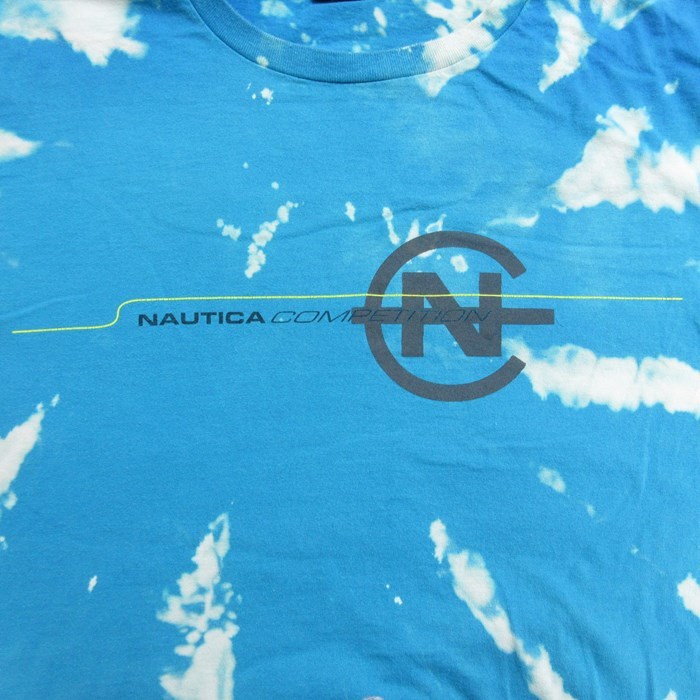 XL/古着 ノーティカ NAUTICA 半袖 ブランド Tシャツ メンズ ビッグロゴ 大きいサイズ コットン クルーネック 水色 ブリーチ加工 23aug0_画像3