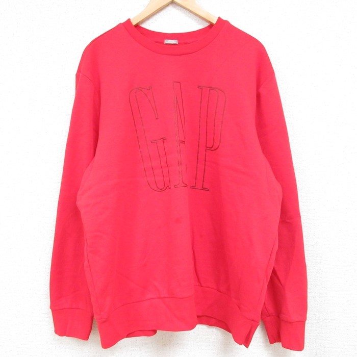 XL/古着 ギャップ GAP 長袖 スウェット メンズ 00s ビッグロゴ 大きいサイズ クルーネック 赤 レッド 23dec12 中古 スエット トレーナ_画像1