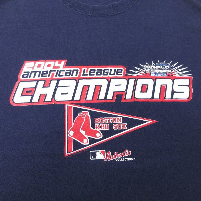 XL/古着 半袖 ビンテージ Tシャツ メンズ 00s MLB ボストンレッドソックス クルーネック 紺 ネイビー メジャーリーグ ベースボール 野_画像2