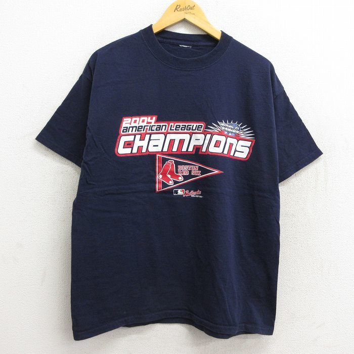 XL/古着 半袖 ビンテージ Tシャツ メンズ 00s MLB ボストンレッドソックス クルーネック 紺 ネイビー メジャーリーグ ベースボール 野_画像1