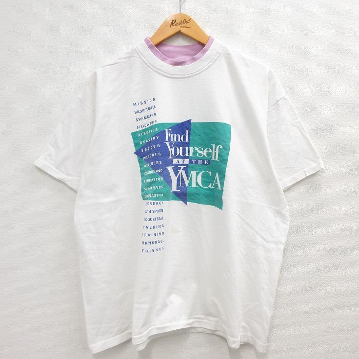 XL/古着 半袖 ビンテージ Tシャツ メンズ 90s YMCA 大きいサイズ コットン クルーネック 白 ホワイト 23may29 中古_画像1