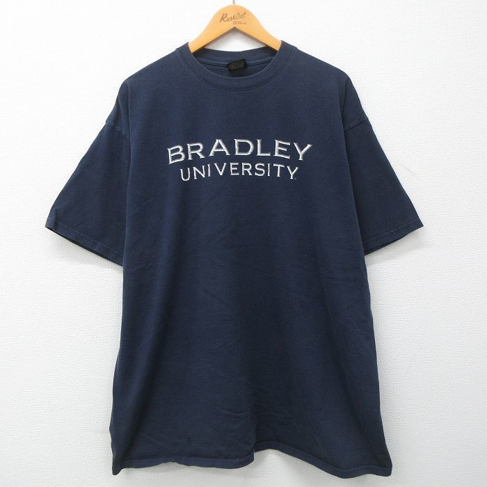XL/古着 半袖 ビンテージ Tシャツ メンズ 00s ブラッドレイ大学 ロング丈 大きいサイズ コットン クルーネック 紺 ネイビー 23apr26 中_画像1