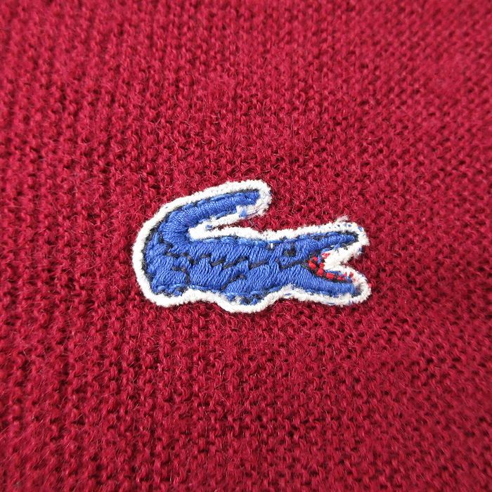 L/古着 ラコステ LACOSTE 長袖 ブランド セーター メンズ 90s ワンポイントロゴ Vネック エンジ 23dec08 中古 ニット トップス_画像2