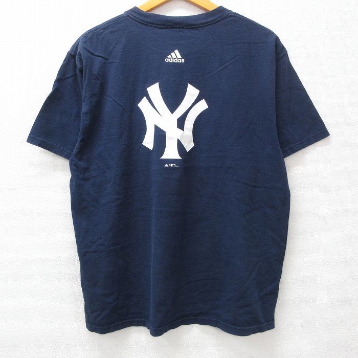 XL/古着 アディダス adidas 半袖 ビンテージ Tシャツ メンズ 00s MLB ニューヨークヤンキース コットン クルーネック 紺 ネイビー メジ_画像2