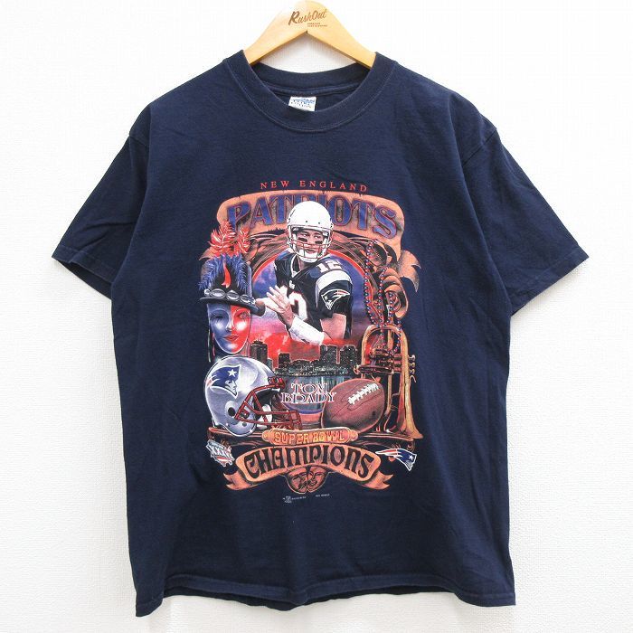 L/古着 半袖 ビンテージ Tシャツ メンズ 00s NFL ニューイングランドペイトリオッツ コットン クルーネック 紺 ネイビー アメフト スー_画像1
