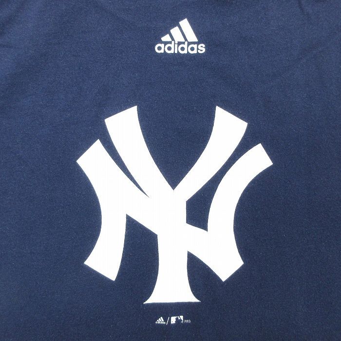 XL/古着 アディダス adidas 半袖 ビンテージ Tシャツ メンズ 00s MLB ニューヨークヤンキース コットン クルーネック 紺 ネイビー メジ_画像4