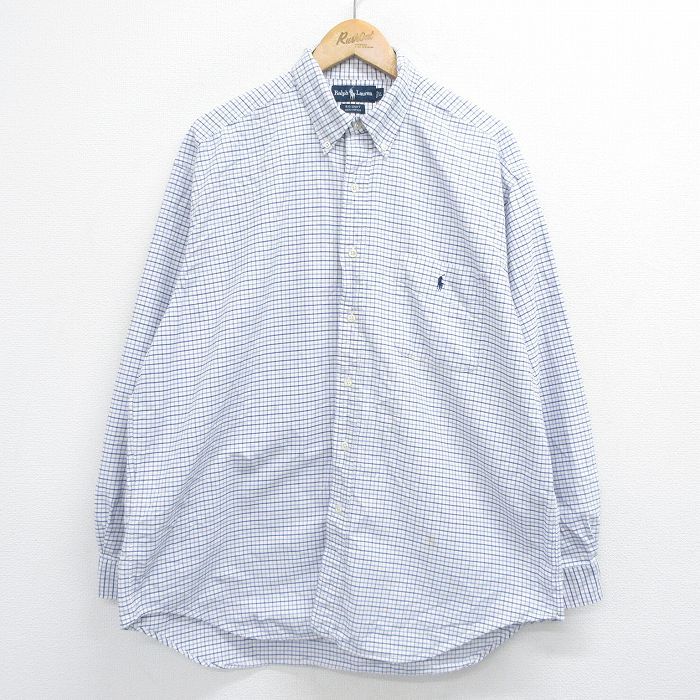 XL/古着 ラルフローレン 長袖 ブランド シャツ メンズ 90s BIG SHIRT ワンポイントロゴ オックスフォード 大きいサイズ コットン ボタ_画像1