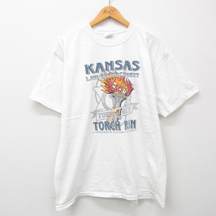 XL/古着 半袖 ビンテージ Tシャツ メンズ 00s カンザス トーチラン 企業広告 大きいサイズ コットン クルーネック 白 ホワイト 23may10_画像1