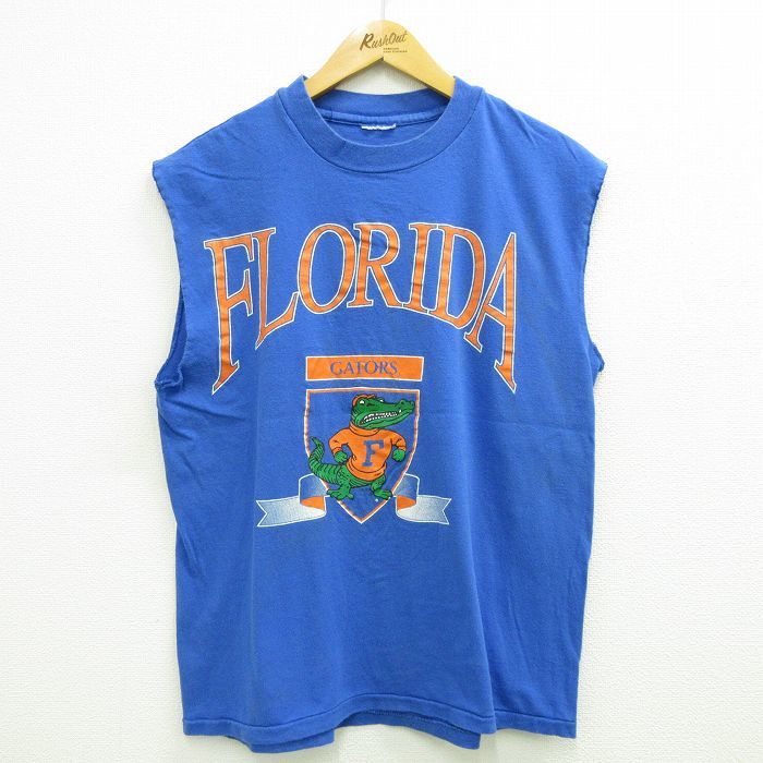 L/古着 ビンテージ ノースリーブ Tシャツ メンズ 90s フロリダゲーターズ GATORS クルーネック 青 ブルー 23jul07 中古_画像1