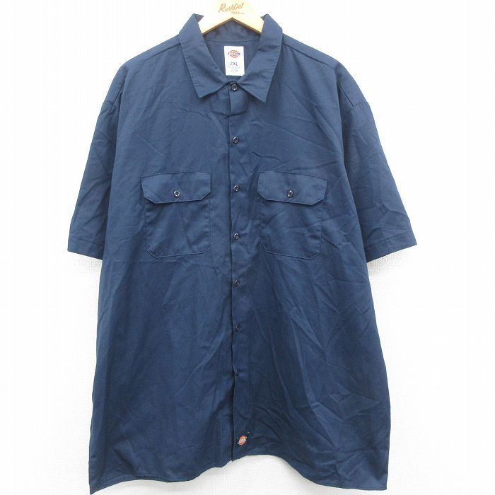 XL/古着 ディッキーズ Dickies 半袖 ワーク シャツ メンズ 大きいサイズ ロング丈 紺 ネイビー 23apr21 中古 トップス_画像1