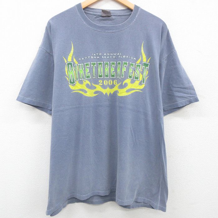 XL/古着 半袖 ビンテージ Tシャツ メンズ 00s BIKETOBERFEST バイク 大きいサイズ コットン クルーネック 薄紺 ネイビー 23aug31 中古_画像1