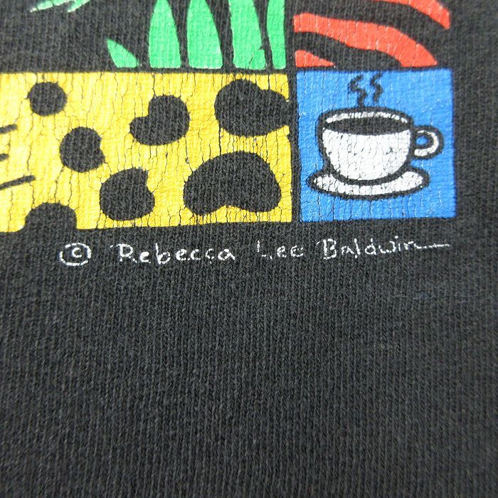 M/古着 ビンテージ ノースリーブ Tシャツ メンズ 90s アート ライオン JAVA Rebecca Lee Baldwin クルーネック 黒 ブラック 23aug31 中_画像3