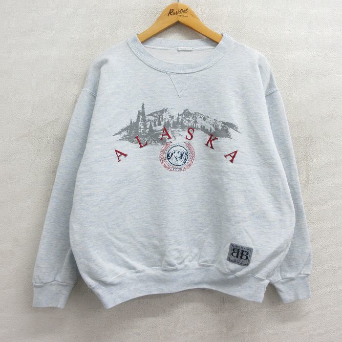 XL/古着 長袖 スウェット メンズ 90s アラスカ クルーネック 薄紺 ネイビー 霜降り 23sep20 中古 スエット トレーナー トップス_画像1