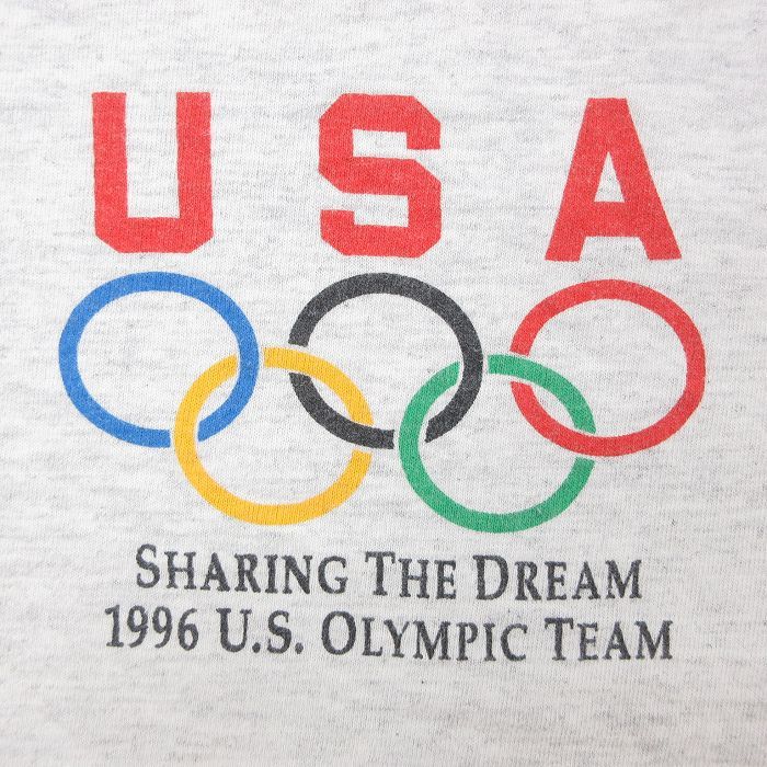 XL/古着 半袖 ビンテージ Tシャツ パーカー メンズ 90s アメリカ オリンピック コカコーラ 大きいサイズ コットン クルーネック 薄グレ_画像3