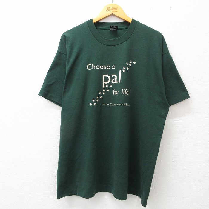 XL/古着 半袖 ビンテージ Tシャツ メンズ 90s Choose 足跡 クルーネック 濃緑 グリーン 23jul08 中古_画像1