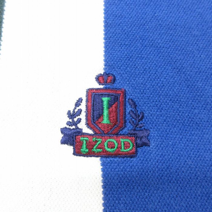 XL/古着 IZOD 半袖 ブランド ポロ シャツ メンズ 90s ワンポイントロゴ 大きいサイズ 鹿の子 コットン 白他 ホワイト ストライプ 23jun_画像2