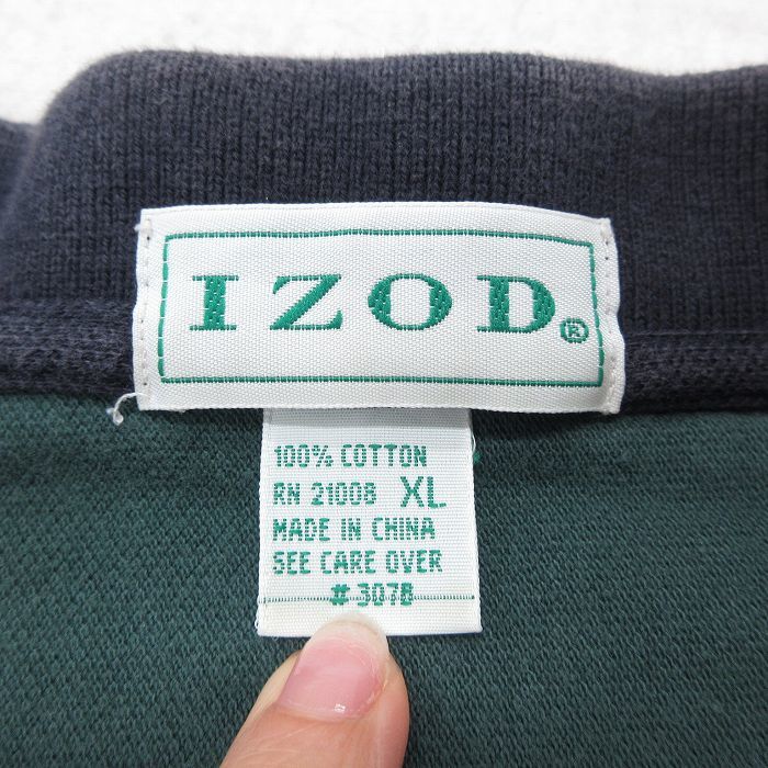 XL/古着 IZOD 半袖 ブランド ポロ シャツ メンズ 90s ワンポイントロゴ 大きいサイズ 鹿の子 コットン 白他 ホワイト ストライプ 23jun_画像3