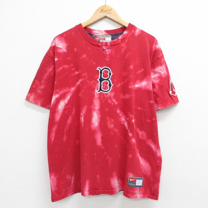 XL/古着 ナイキ NIKE 半袖 ビンテージ Tシャツ メンズ 00s MLB ボストンレッドソックス 刺繍 大きいサイズ コットン クルーネック 赤_画像1