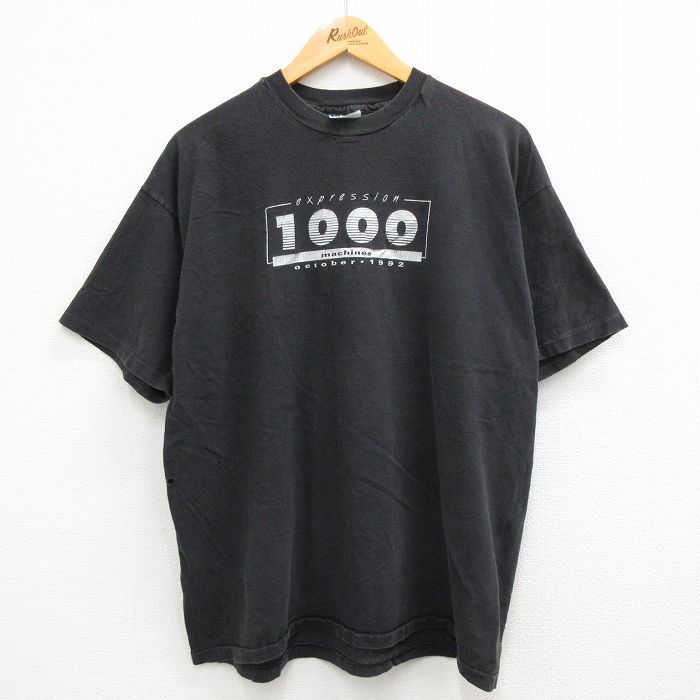 XL/古着 ヘインズ 半袖 ビンテージ Tシャツ メンズ 90s expression 1000 コットン クルーネック 黒 ブラック 23apr24 中古_画像2