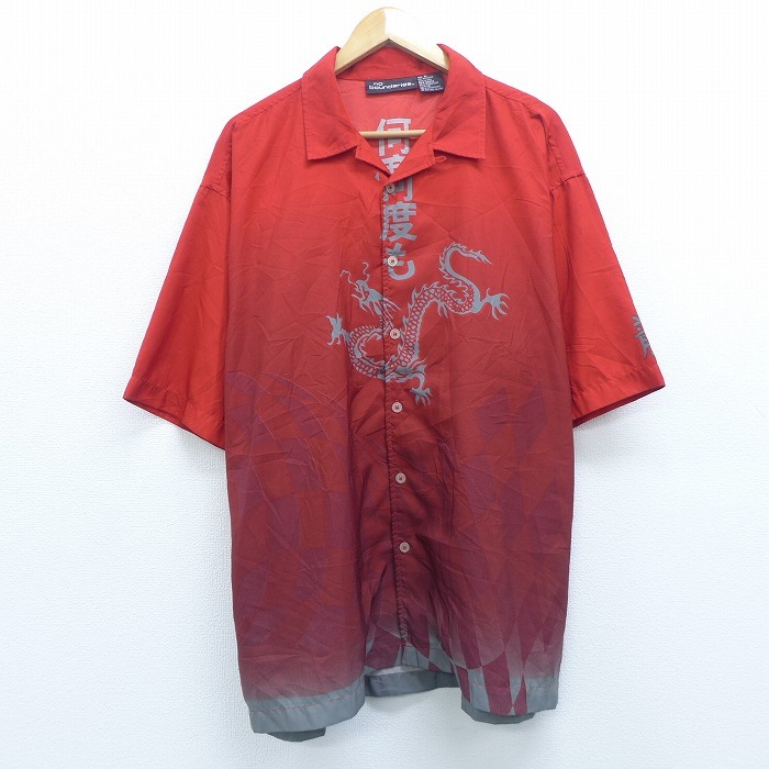 XL/古着 半袖 シャツ 何度も 龍 大きいサイズ 開襟 オープンカラー 赤他 レッド 20aug21 中古 メンズ トップス_画像1
