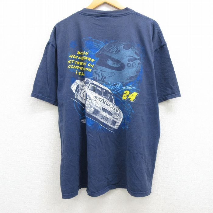 XL/古着 半袖 ビンテージ Tシャツ メンズ 00s レーシングカー ジェフゴードン DUPONT NASCAR 大きいサイズ コットン クルーネック 紺_画像2
